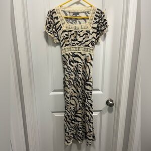 Anthropologie Conditions Apply Tiger Pattern Maxi Dress Lace Small Petite NWT